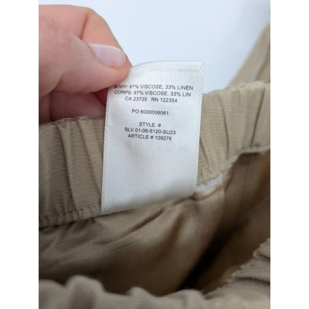 Babaton Cargo Pants Women 4 Tan Linen Viscose Pull On Tapered Leg Neutral Casual